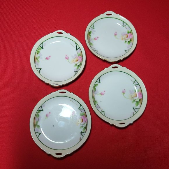 Vintage Nippon Hand Painted Miniature Plates Butter Dish Set of 4 - Picture 8 of 13